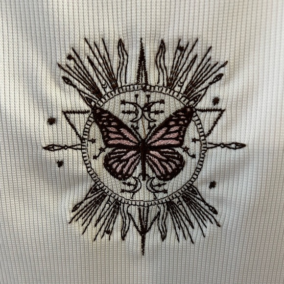 Ribbed Butterfly Embroidered Side Tie Tank - Picture 3 of 5